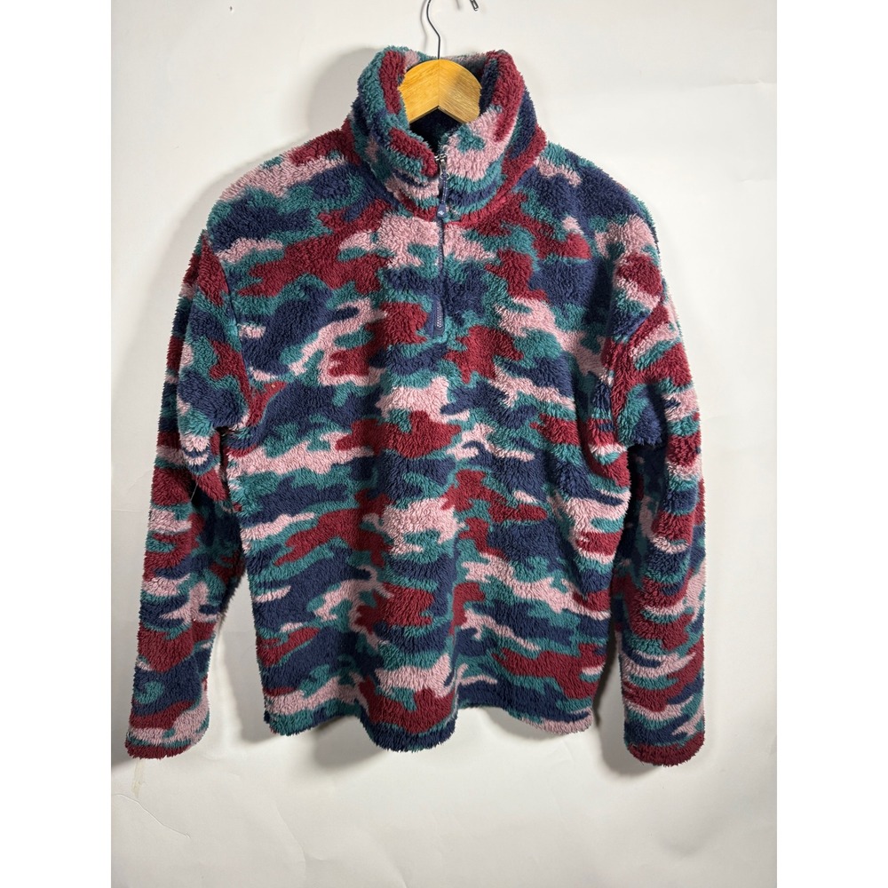 Eddie Bauer Womens Camo Fleece Pullover Jacket Mock Neck Quarter‎ Zip Size M